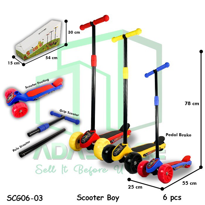 MURAH SCB SCG Scooter Skuter Otoped Otopet Sekuter Scuter Skuter Scoter Lipat Roda Lampu Mainan Anak Perempuan Laki Laki Cewek Cowok