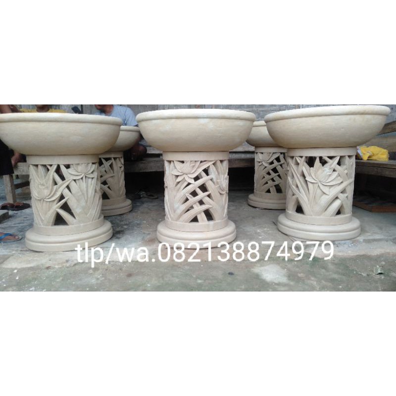 pot bunga/lampion batu alam paras putih