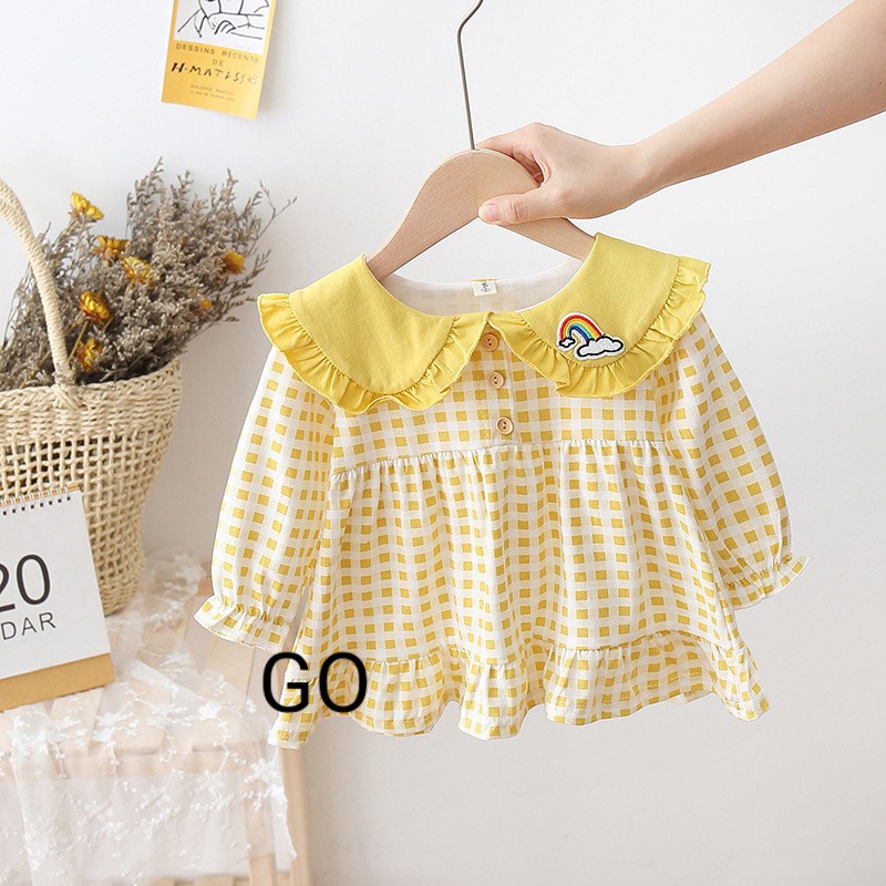 gos DRESS CLOUD KOTAK RAINBOW 5881 EBV Baju Dress Anak Perempuan Import