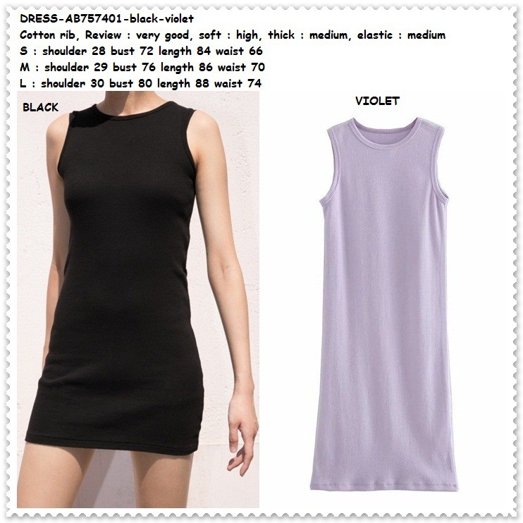 AB757401 Mini Dress Rajut Tanpa Lengan Wanita Korea Import Black Hitam Ungu Lilac