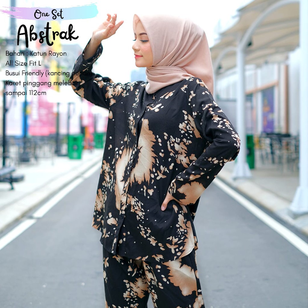 Piyama Dewasa Abstrak One Set Setelan Motif Murah Bahan Katun Rayon Premium Nyaman Dipakai Bisa cod