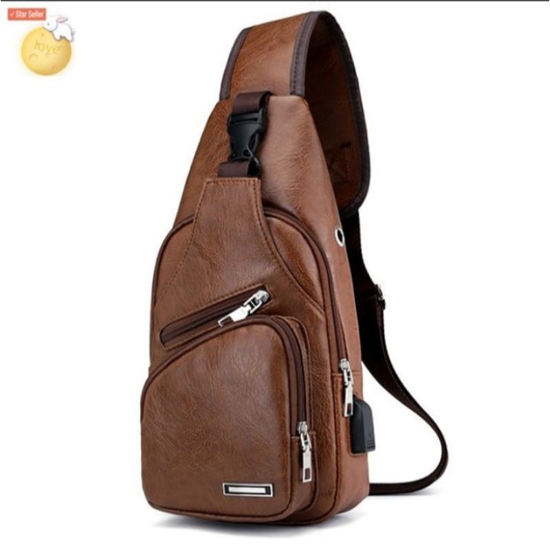 Tas Selempang Dada Pria Vintage Kulit