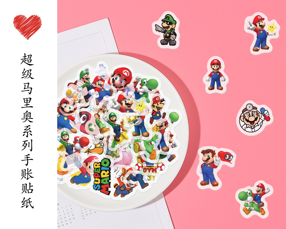 Super Mario Handbook Stickers and Paper Sulfuric Acid Paper DIY Decoration Atlas Diary 40 Sheets