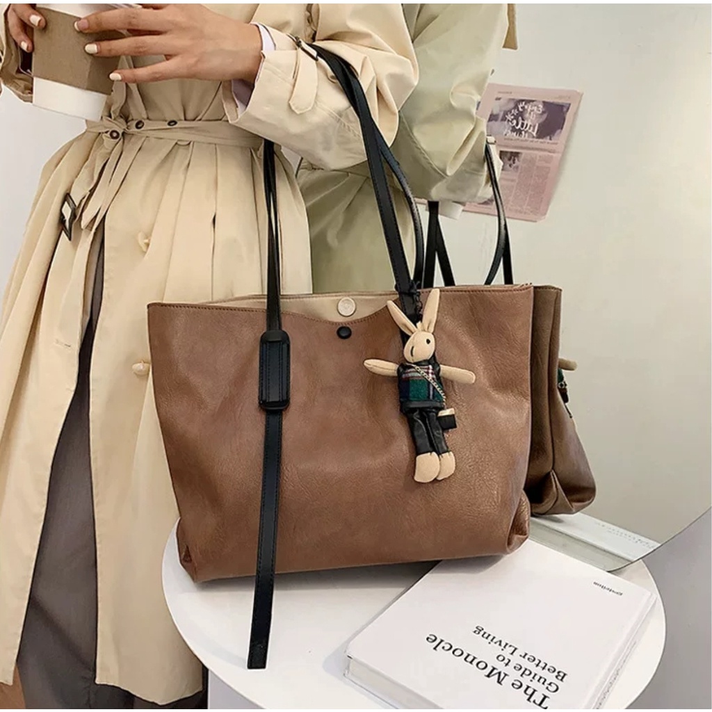 [✅BISA COD] 61169 TAS WANITA IMPORT TOTE RETRO LEATHER (REAL PICTURE)