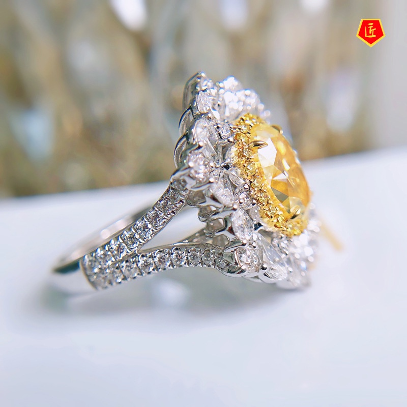 [Ready Stock]Luxury Elegant Yellow Diamond Colored Gems Ring