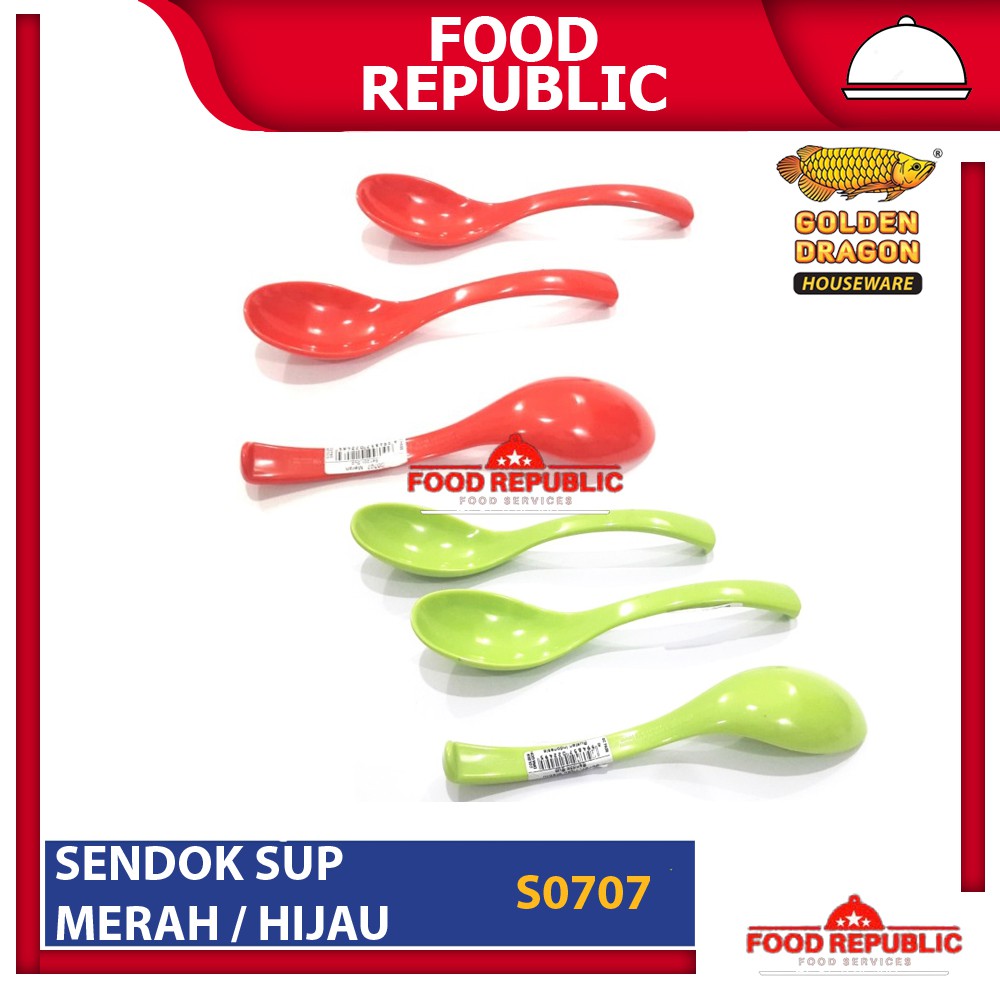 GOLDEN DRAGON SENDOK SUP 12 PC MELAMINE MERAH / HIJAU S0707 SOUP SPOON