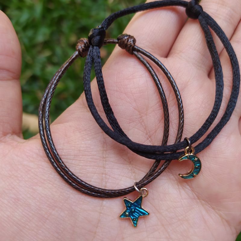 BRACELET MOON & STAR / GELANG BULAN BINTANG COUPLE PERSAHABATAN BESTIE UNIK MURAH-Bulan biru 2