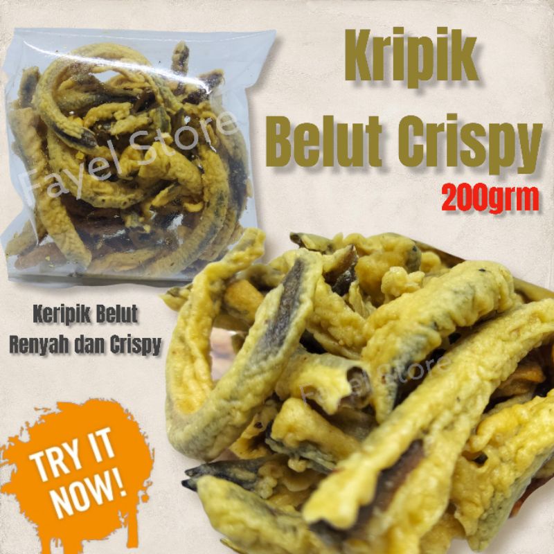 

KERIPIK BELUT 200Grm kripik belut renyah camilan makanan belut crispy siap makan