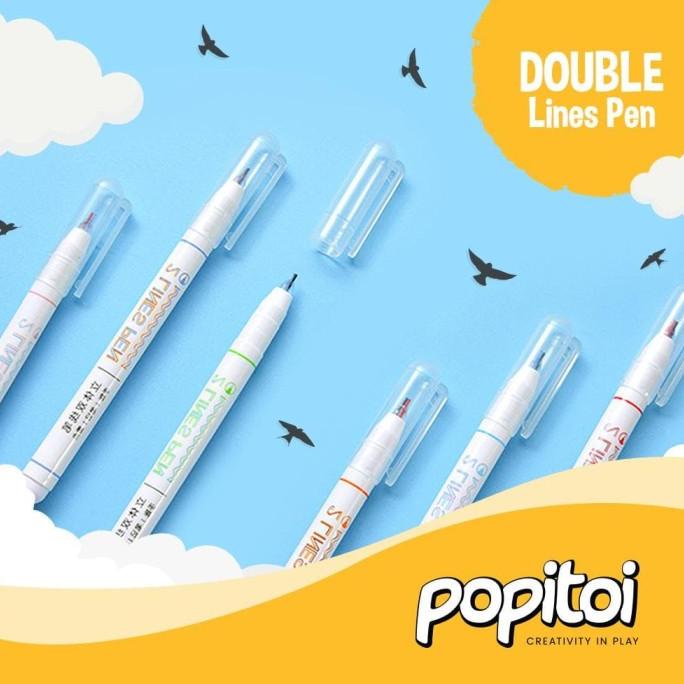 

=====] Double Lines Color Pen 0.5 mm (Pack of 3) Pens Pulpen warna 2 Ujung