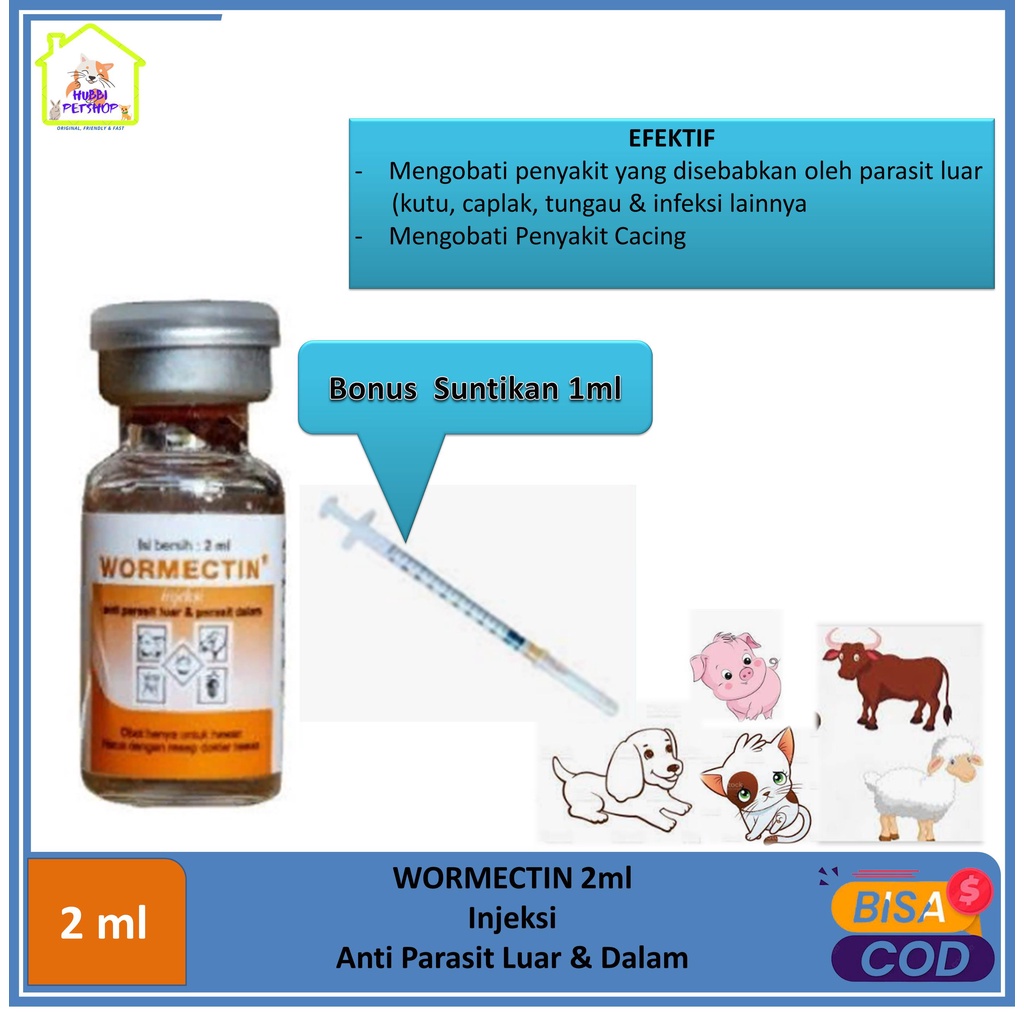 Wormectin 2ml - Obat Kutu Kucing Caplax Anjing Parasit Kelinci Tungau