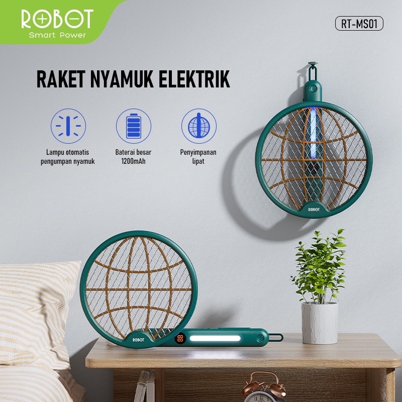 ROBOT RT-MS01 Raket Nyamuk Folding Electric Mosquito Garansi Resmi 1 Tahun