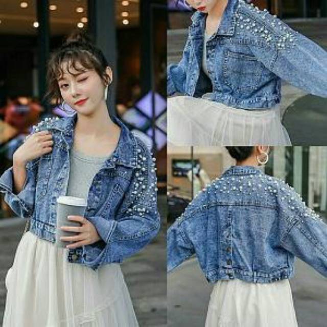 Jacket Jeans Pearl IMPORT!! Bahan jeans asli tebal+acc mutiara