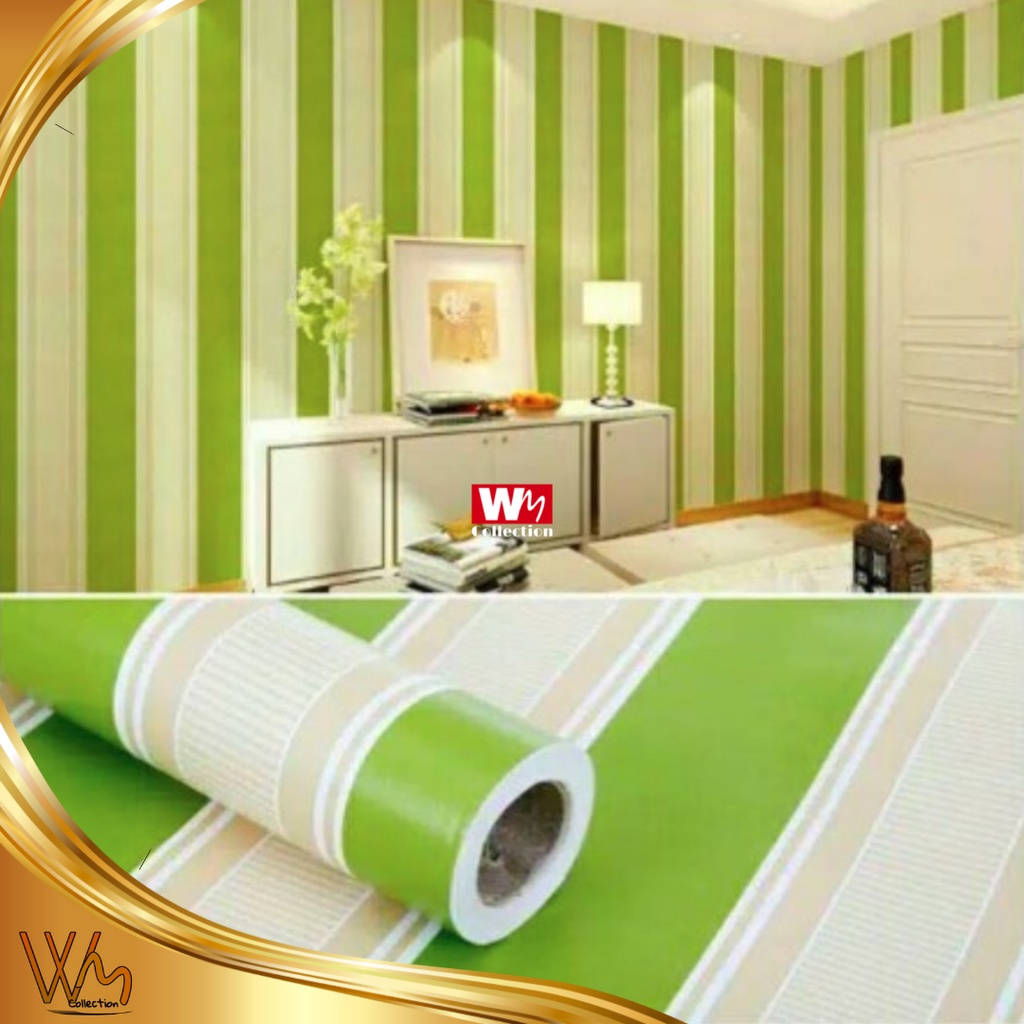 Wallpaper Dinding Motif Salur Hijau 45cm x 100cm Wallsticker Motif Marmer Salur Hijau
