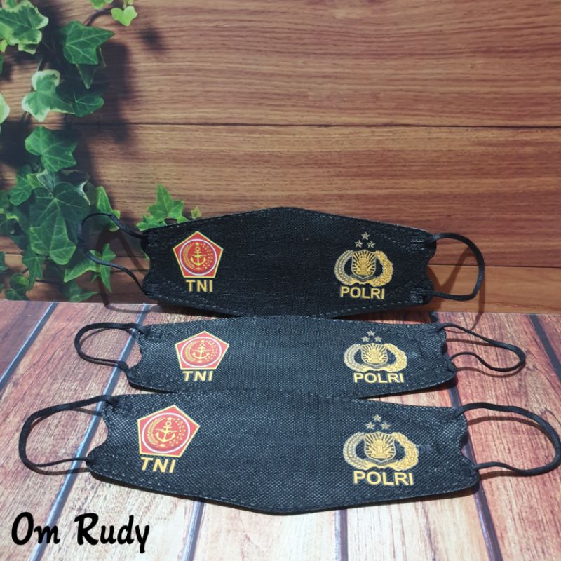Masker Kf94 Kf94 Kn 94 Kn94 4 Ply Warna Hitam Logo Tni Polri 1 Pcs