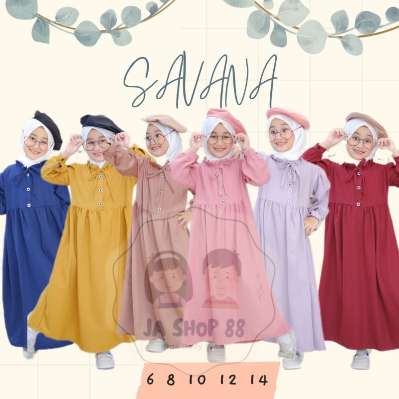 GAMIS ANAK PEREMPUAN 6 8 10 12 14 TAHUN, GAMIS ANAK CEWEK, BAJU MUSLIM ANAK, DRESS ANAK SAVANA