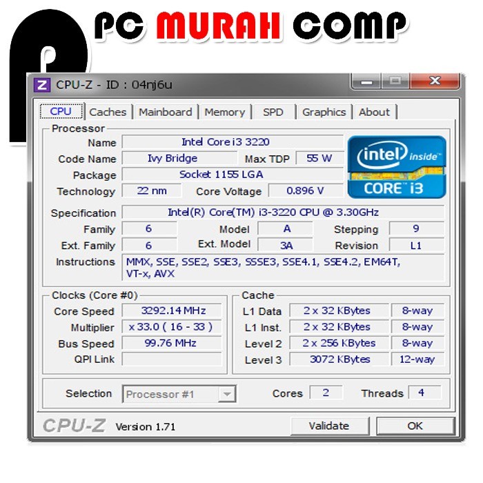 Processor Intel Core i3 3220 3.30GHz Soket 1155 21pcs (1Tray)