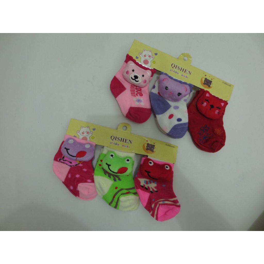 (3Pasang) Kaos Kaki Bayi Boneka Motif 3in1 0-6 bulan