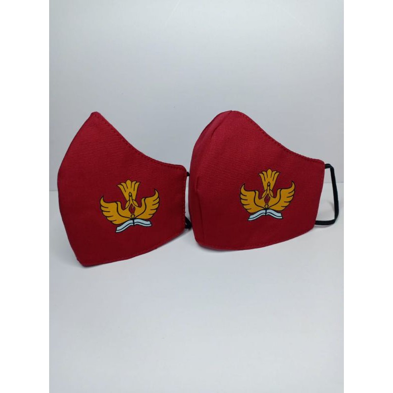 Masker Anak SD Merah Duckbill Logo Sablon