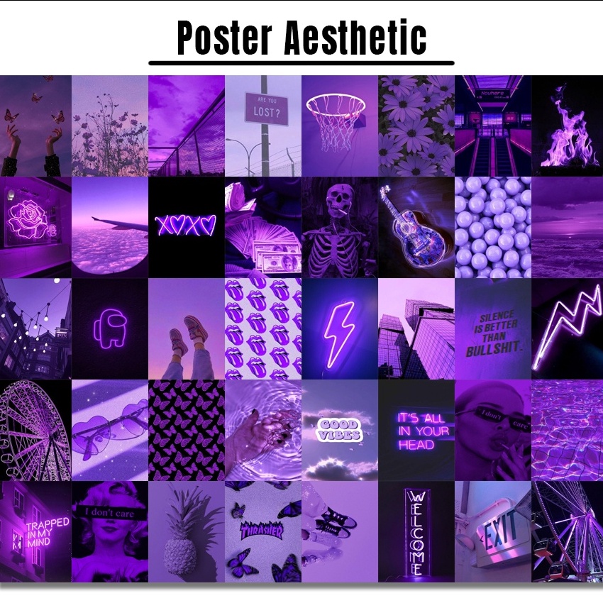 Poster Dinding Aesthetic | Poster Aesthetic | Isi 48 Poster | Collage Kit | Aesthetic Wallposter | Poster murah |  art wall |  poster band retro vintage black blue red purple brown avengers softblue | Viral poster-Purple isi 48 A6