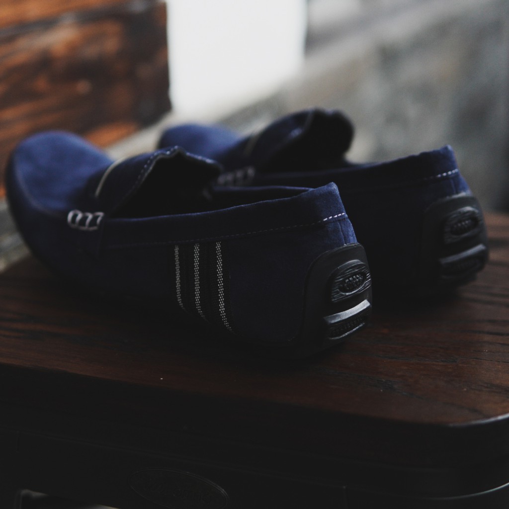 MS Shop - TERLARIS!! Sepatu Selop Kasual Pria Adidas Uno Navy Moccasin Slip on Cowok Casual Santai