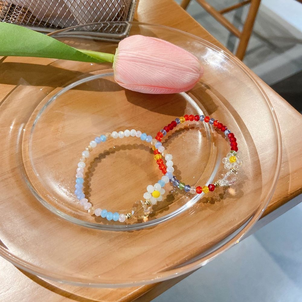 Korean Summer Flowers Crystal Beaded Bracele Niche Design Sense of Girls' Bracelets Sweet Heart Jewelry