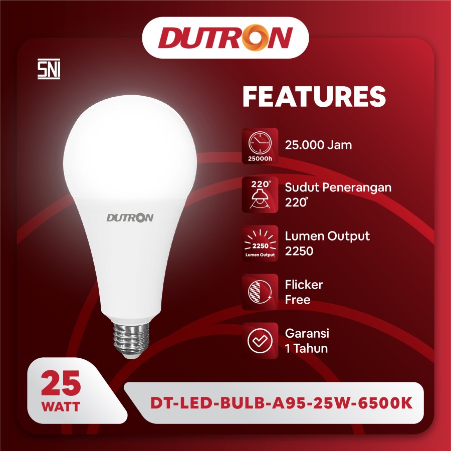 Bohlam Lampu LED 25 Watt Putih Kuning DUTRON 25W, 25 W, 25Watt E27