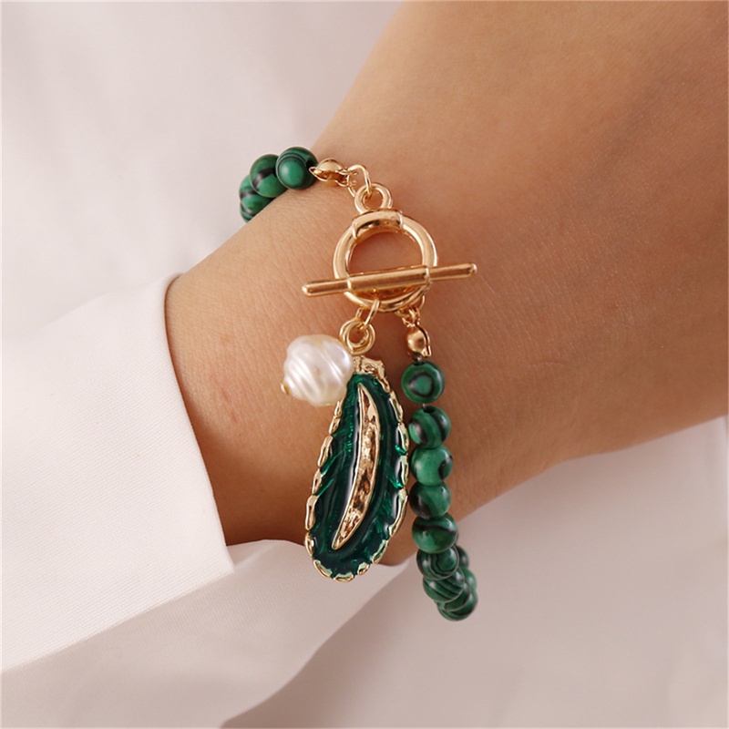 Hbid Kalung Rantai Liontin Daun Malachite Bahan Alloy Untuk Wanita