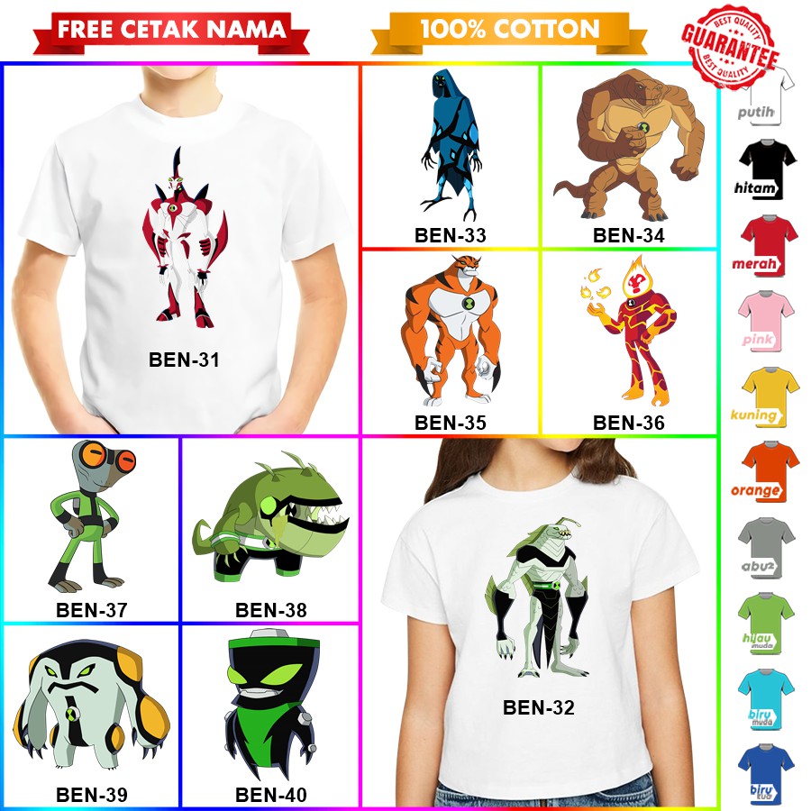 [FREE NAMA!!] Baju Kaos ANAK DAN DEWASA BEN 10 BANYAK MOTIF