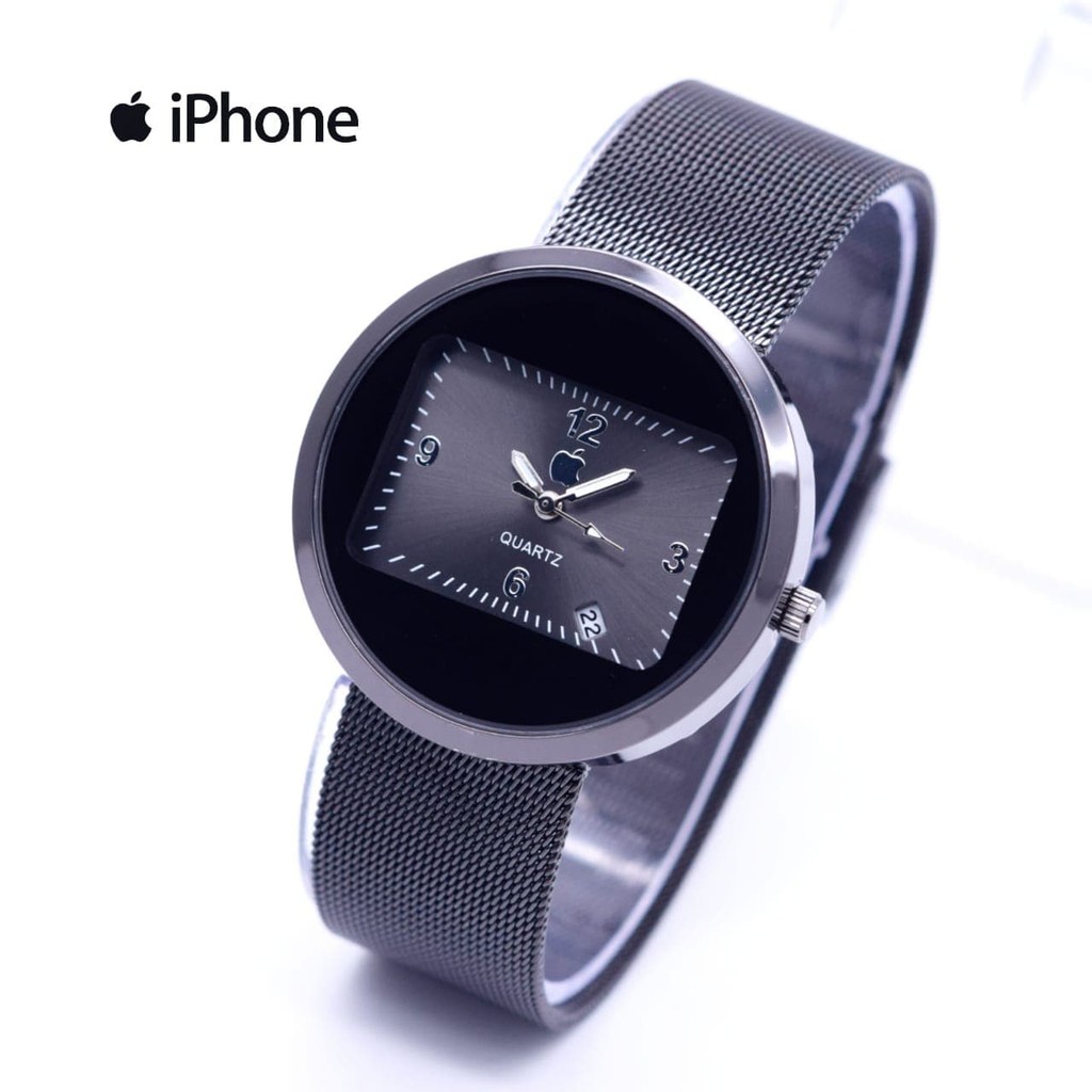 Viseu Delhi Jam Tangan Pria / Cowok Iphone Watch Analog Bulat Pasir Full Black