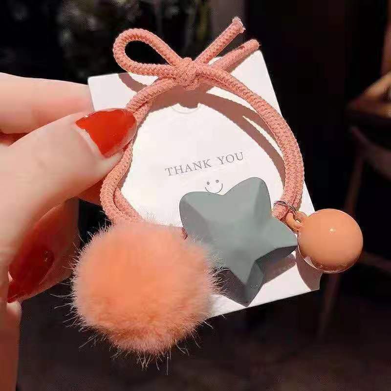MURMURE.ID | IKAT RAMBUT KOREA SIMPLE MODEL POMPOM BINTANG KARET TALI RAMBUT WANITA HA070 HA071-BINTANG - ORANGE