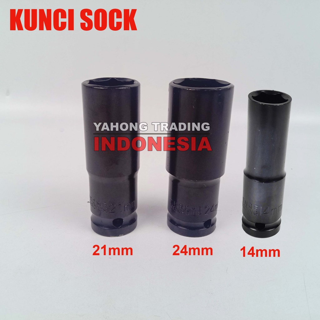 Deep Socket Impact Mata Kunci Sock Shock Sok 1/2 inch 14mm 21mm 24mm