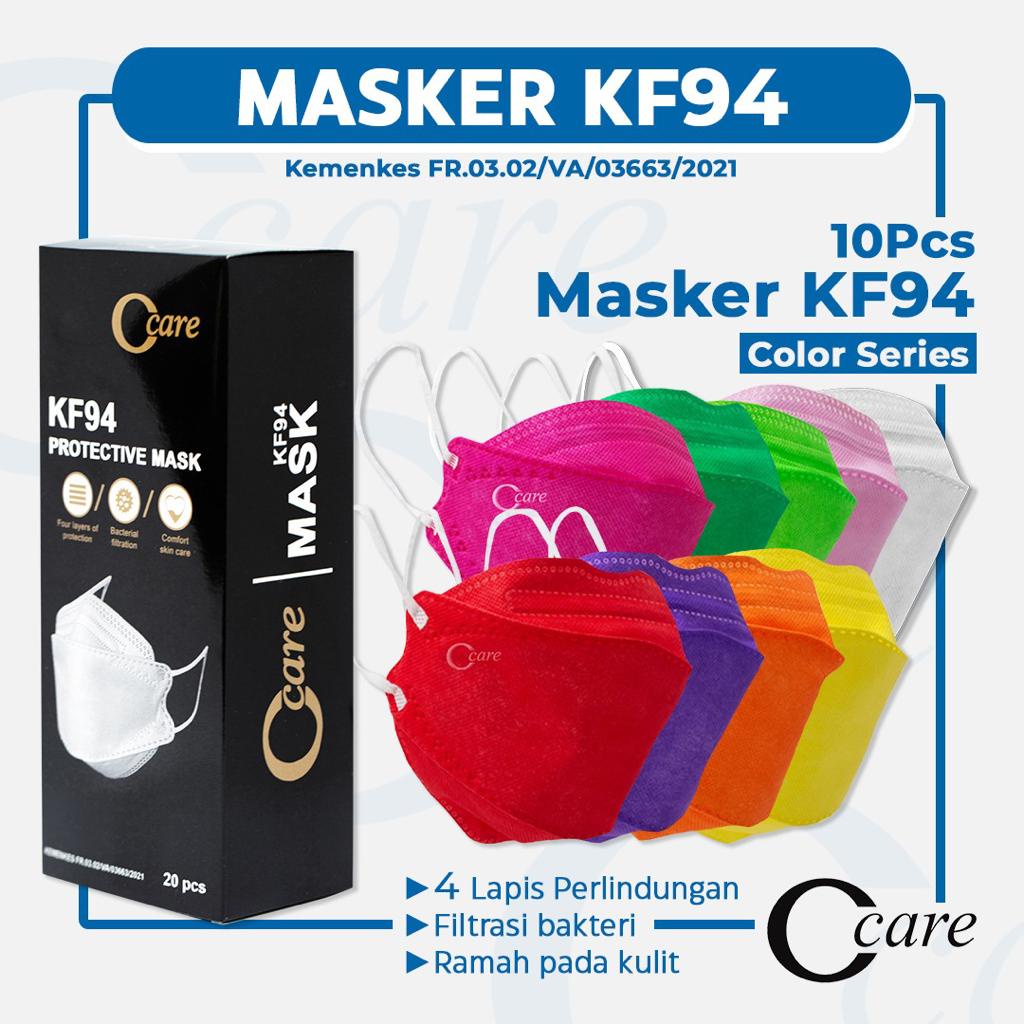 Masker KF94 C-Care HITAM PUTIH Warna Warni 4 Ply Isi 10 Pcs