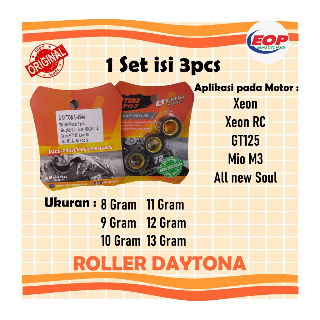 Daytona Roller Xeon, GT 125, New Soul 8,9,10,11,12,13 gr ORIGINAL