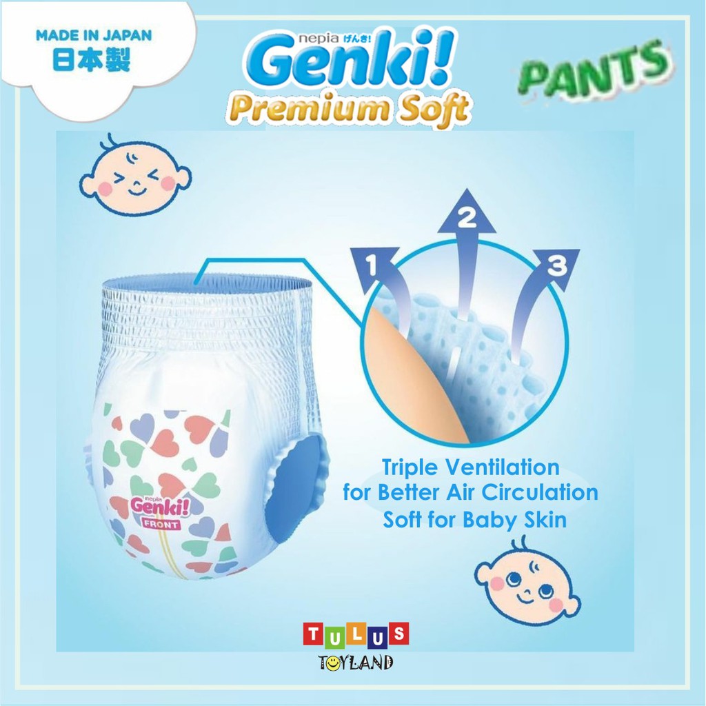 Nepia GENKI PANTS Soft Premium Diapers Celana size M 32 / L 30 / XL 26 / XXL 18 popok diaper bayi