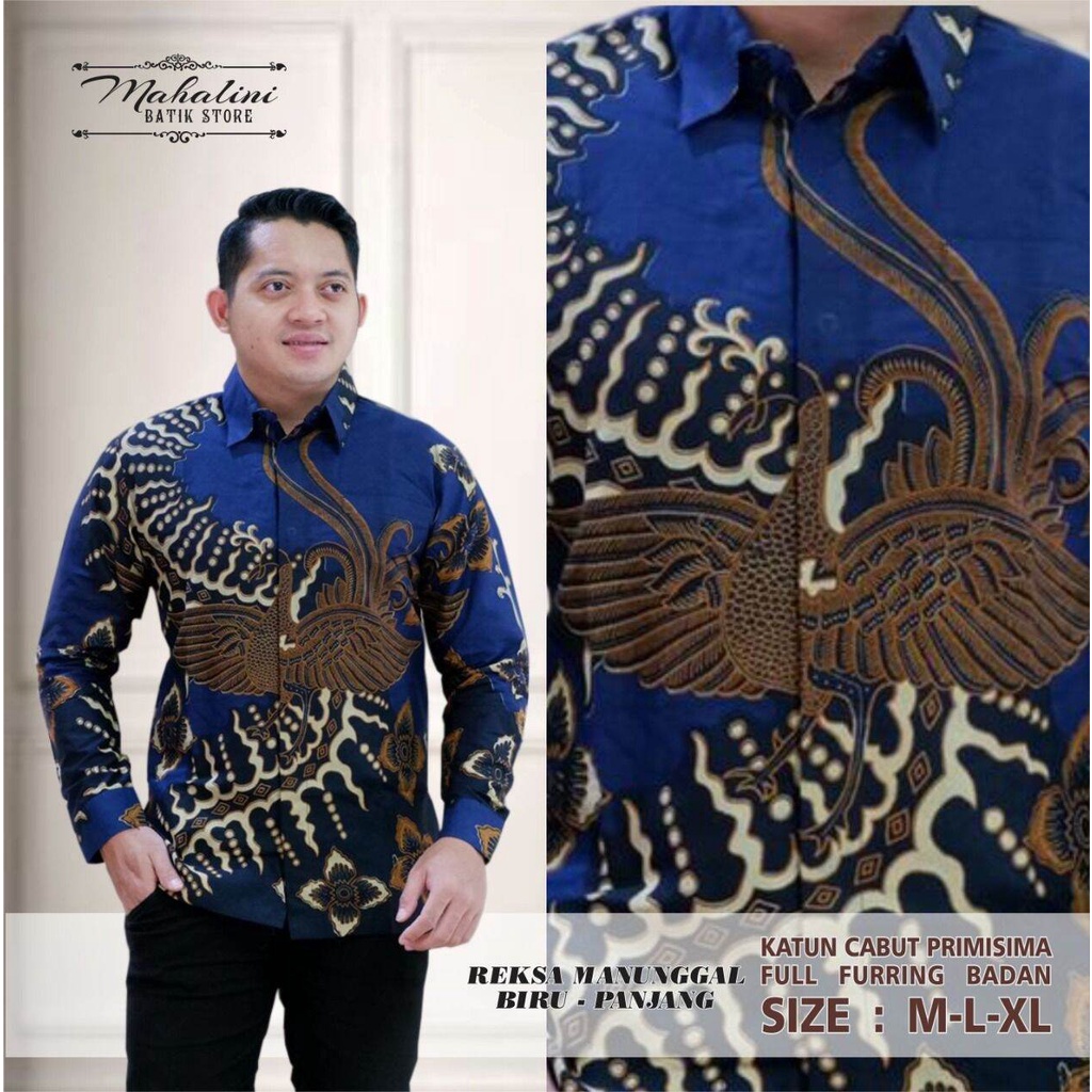 Baju batik pria warna biru terbaru/batik kasul pria terbaru/batik lengan panjang/hem batik pendek