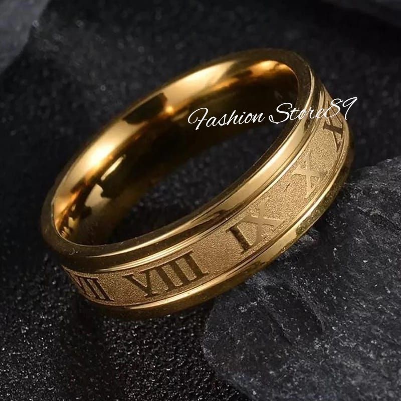 Cincin Titanium Romawi Black Silver Antikarat impor Cincin Pria Wanita Titanium Antikarat Anti Luntur kualitas terjamin