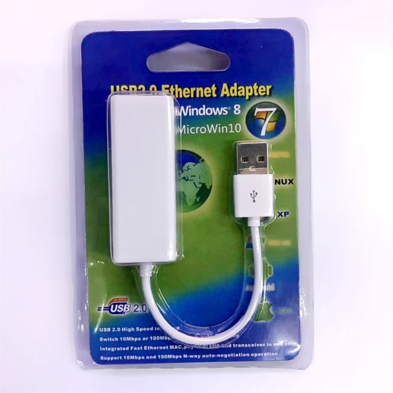 Adapter Kartu Jaringan Lan Ethernet Usb 2.0 Ke Rj45 10mbps Untuk Windows7,8,10,Xp Pc / Laptop