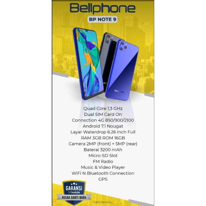 Bellphone Bp Note 9 3 16 6 26 Inc Garansi Resmi 1 Tahun Shopee Indonesia