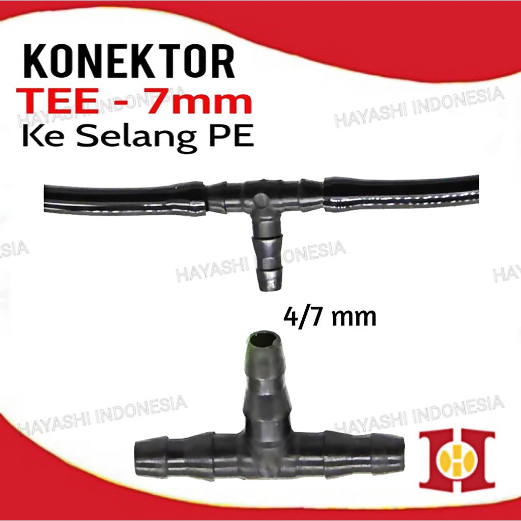 Konektor Tee T 7mm Nepel Fitting 3 Cabang Untuk Selang PE 6 mm  7 mm-50PC