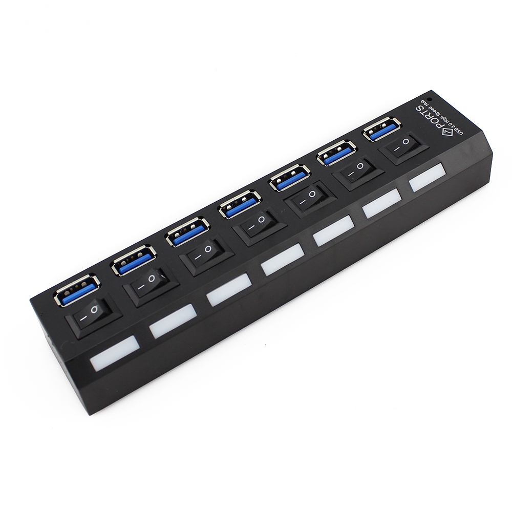 Usb 3.0 Hub Multi USB Splitter USB 3hab Menggunakan Power Adapter Hub USB 3.0 7port Expander Dengan Lampu LED Dan Saklar Untuk Aksesoris Komputer PC