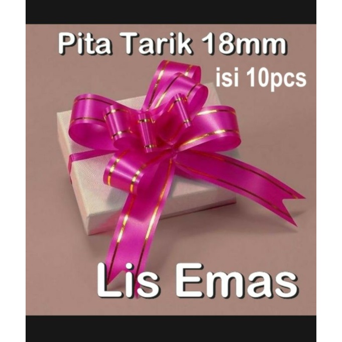 

(10 PCS) Pita Tarik List Emas, Pita Serut, Pita Kado, Pita Jadi 18 mm