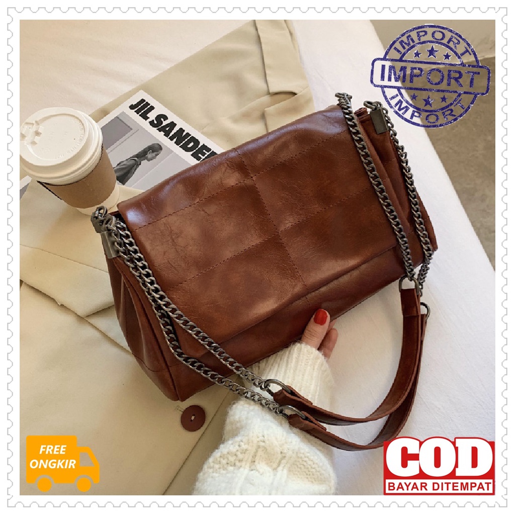 TAS BAHU WANITA VB3114 IMPORT TOTEBAG BESAR TALI RANTAI PESTA PEREMPUAN BAHAN KULIT FASHION JAKARTA 