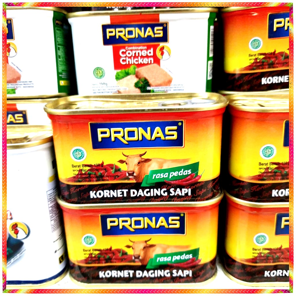 

makanan olahan kornet daging sapi PORNAS kornet daging ayam kombinasi makanan kaleng 198 g