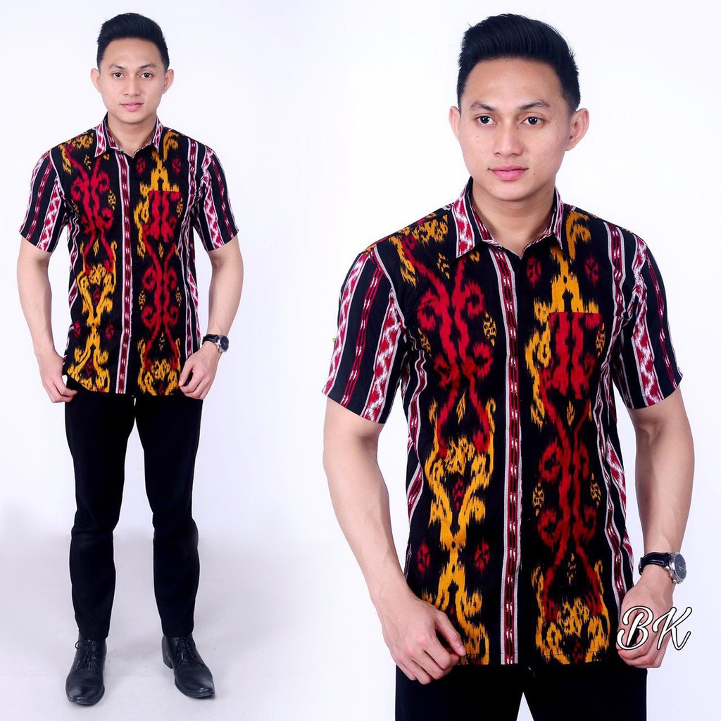 Hem Batik Pria Lengan Pendek Motiv Songket Bahan Katun Nyaman Di Pakai