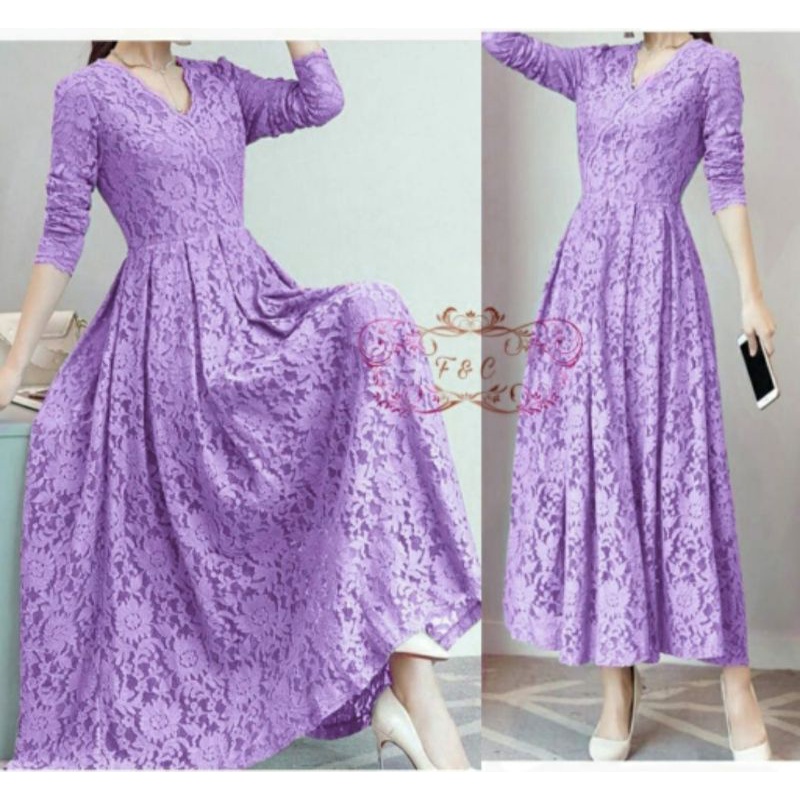 DRESS FASHION CASSIE, BRUKAT FURING, DRESS MAXY, 2 UKURAN