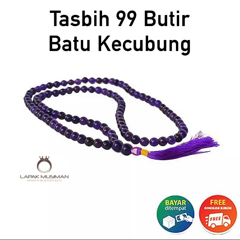 [Bayar di Tempat] Tasbih Batu Kecubung Asli Kalimantan - Ungu