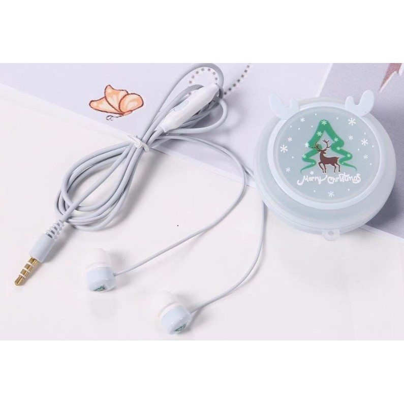 [A-113] / [A-117] Headset Earphone MERRY CHRISTMAS / Wadah Earphone Tema Natal Xmas Simple Elegan