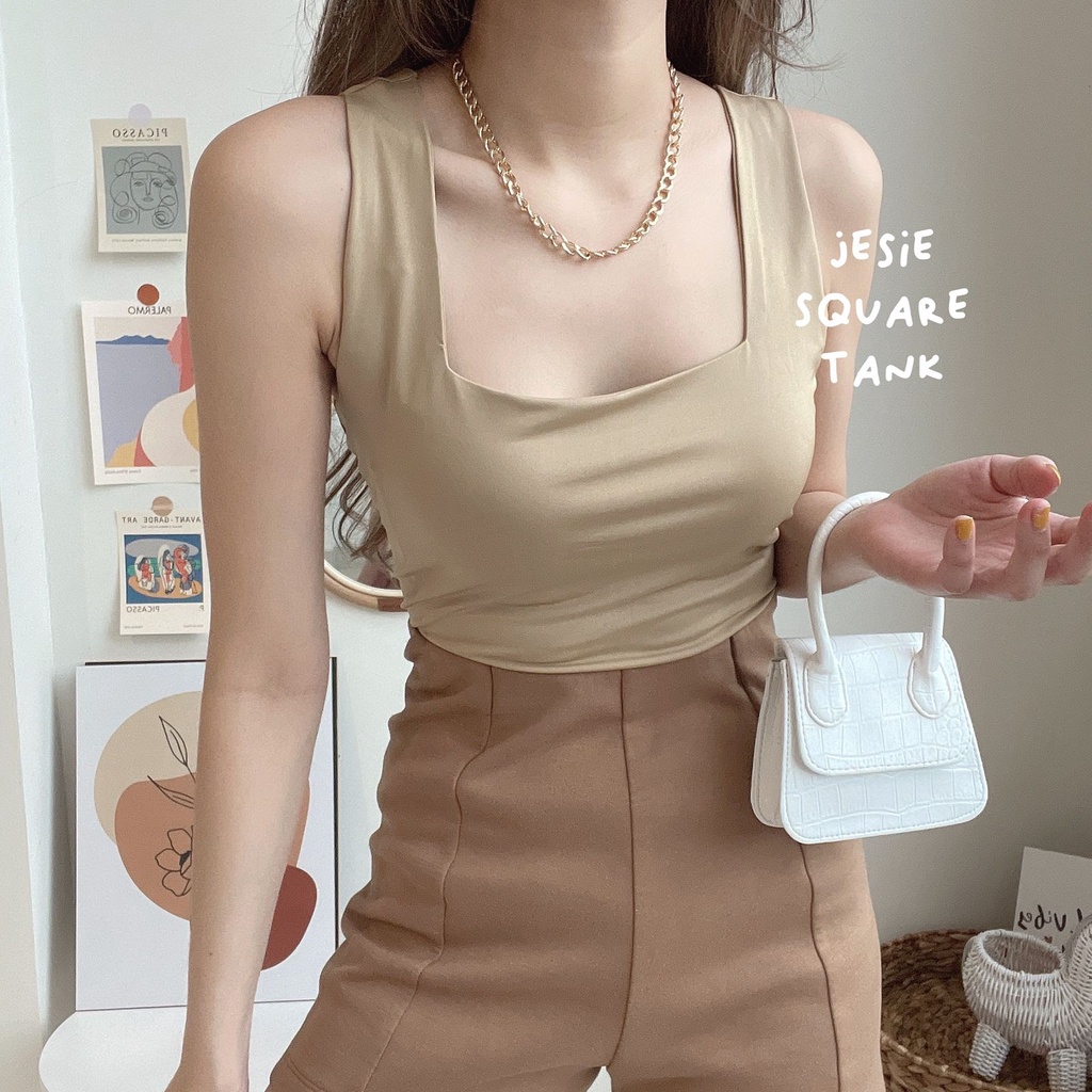 Jesie Square Tanktop / Tanktop Wanita / Square Tanktop / Tank top Wanita-KHAKI