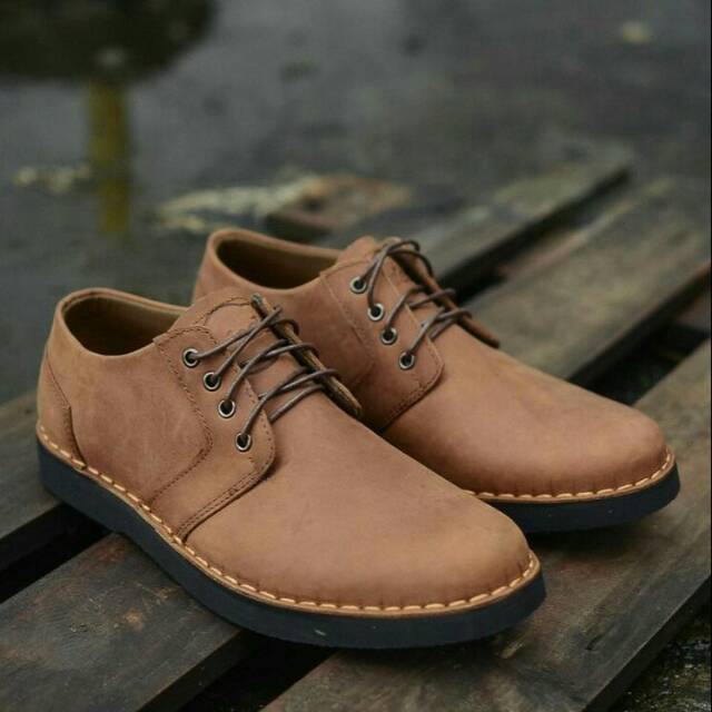 SEPATU KULIT PANTOFEL FORMAL KERJA ORIGINAL PIEDE LOW MANNER BROWN CRAZY HOURSE LEATHER