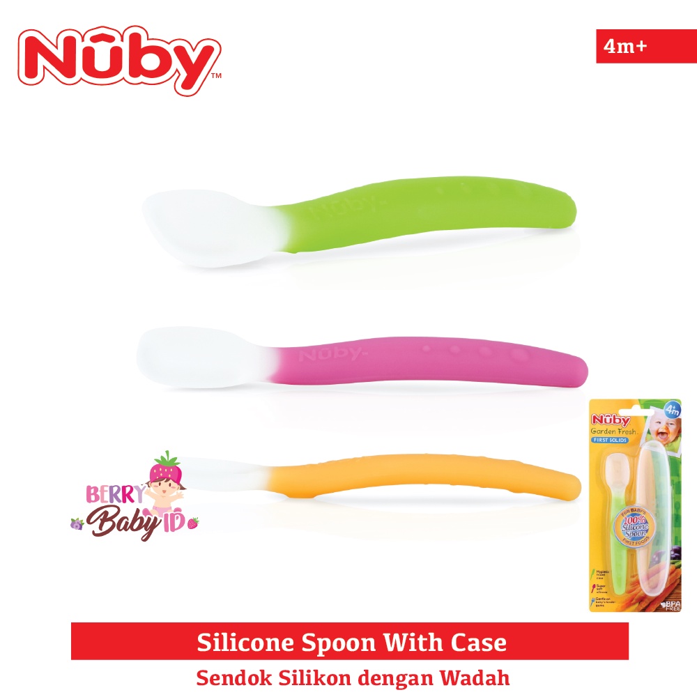 Nuby Baby GF Silicone Spoon With Case Sendok Silikon Bayi dengan Wadah Berry Mart